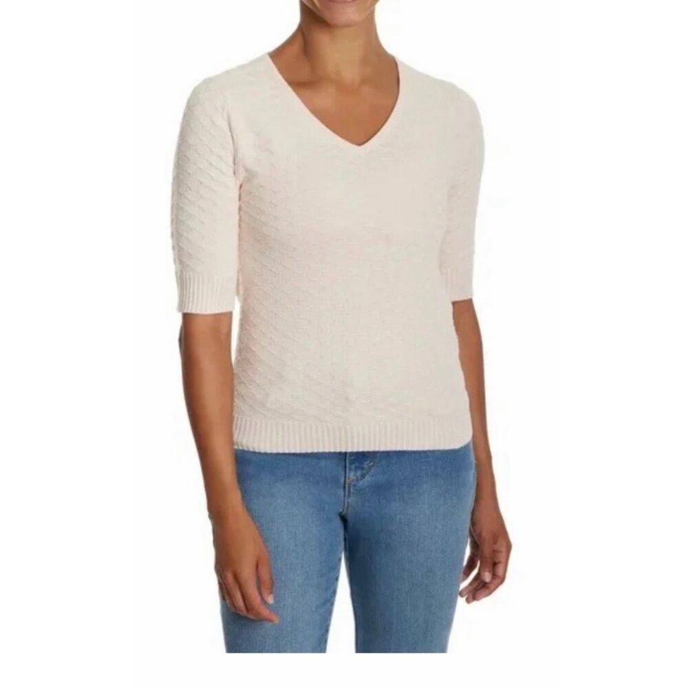 Ella Moss Women's Elbow Sleeve Lightweight V Neck Sweater Cream Size XXL - Picture 7 of 8